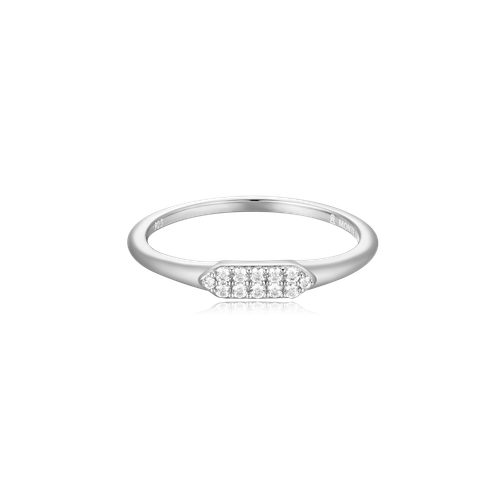 M by Monte Luna Rhodium-Plated Sterling Silver Lab-Created Diamond Long Hex Stackable Ring