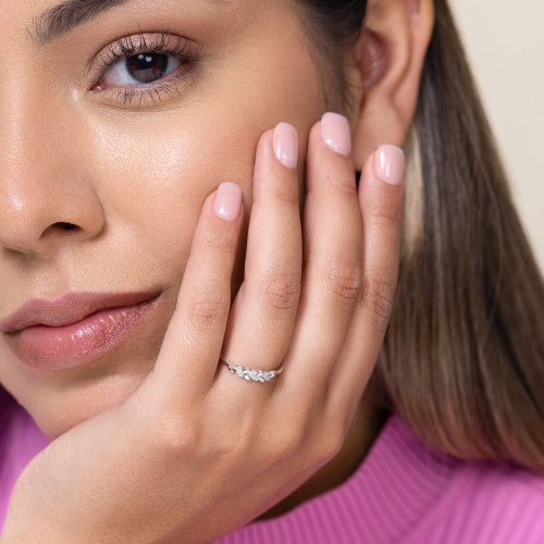 M by Monte Luna Rhodium-Plated Sterling Silver Lab-Created Diamond Laurel Statement Ring