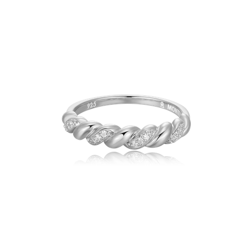 M by Monte Luna Rhodium-Plated Sterling Silver Lab-Created Diamond Twist Stackable Ring