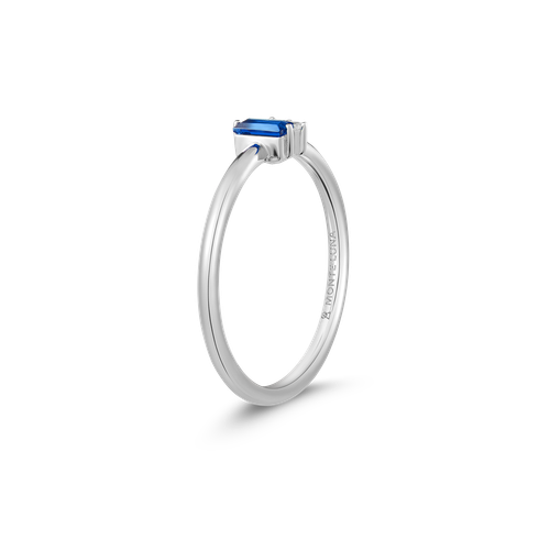 M by Monte Luna Rhodium-Plated Sterling Silver Lab-Created Sapphire Baguette & Lab-Created Diamond Round Cluster Ring