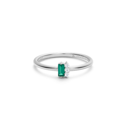 M by Monte Luna Rhodium-Plated Sterling Silver Lab-Created Emerald Baguette & Lab-Created Diamond Round Cluster Ring