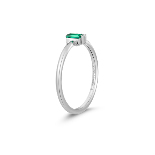 M by Monte Luna Rhodium-Plated Sterling Silver Lab-Created Emerald Baguette & Lab-Created Diamond Round Cluster Ring