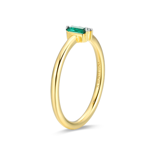 M by Monte Luna Two-tone Sterling Silver Lab-Created Emerald Baguette & Lab-Created Diamond Round Cluster Ring