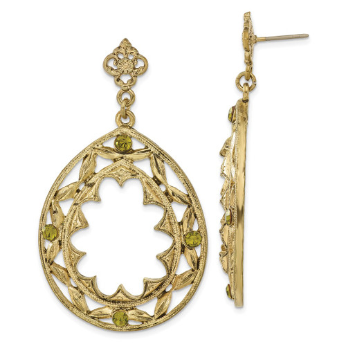 1928 Jewelry Brass-Tone Filigree Green Crystal Pear Shaped Dangle Earrings, 59 mm