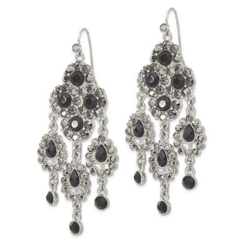 1928 Jewelry Silver-Tone Jet Black Glass Stones Chandelier Dangle French Wire Earrings, 73 mm - View 2