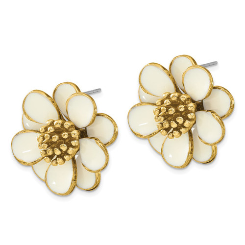 1928 Jewelry Gold-Tone Cream Enamel Flower Stud Earrings, 26 mm - View 2