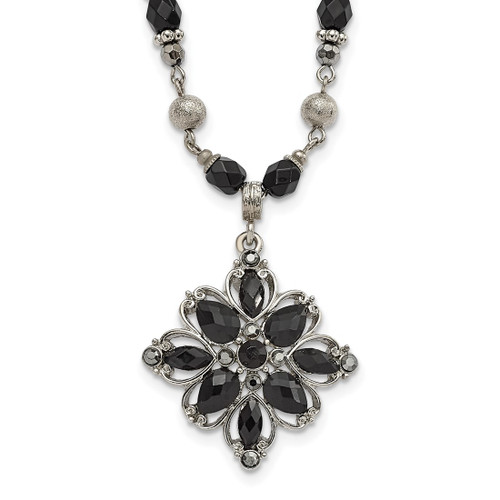 1928 Jewelry Silver-Tone Link Clear Black and Hematite Crystal Faceted Beads Acrylic Stone Accented with 3 Inch Extension Necklace