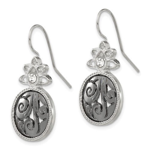 1928 Jewelry Silver-Tone and Black-Plated Filigree Clear Crystal Dangle French Wire Earrings, 38 mm - View 2