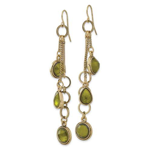 1928 Jewelry Brass-Tone Green Faceted Crystal Long Dangle French Wire Earrings, 79 mm - View 2