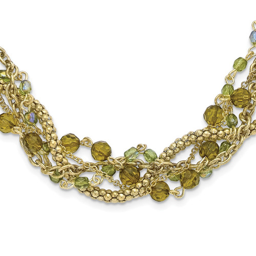 1928 Jewelry Brass-Tone Five Strand Faceted Green Acrylic Beads Adjustable 16 Inch Twisted Necklace with 3 Inch Extension