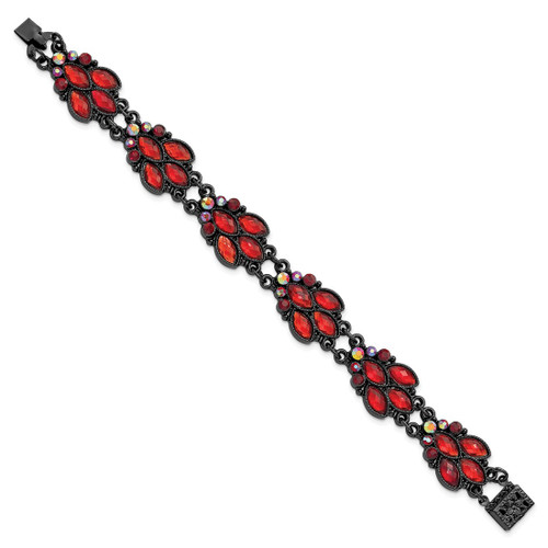 1928 Jewelry Black-Plated Faceted Red and Aurora Borealis Glass Stones 7.25 Inch Bracelet - View 2