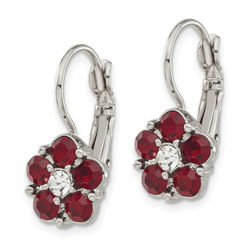 1928 Jewelry Silver-Tone Flower Shape Red and Clear Epoxy Stone Leverback Drop Earrings, 23 mm - View 2