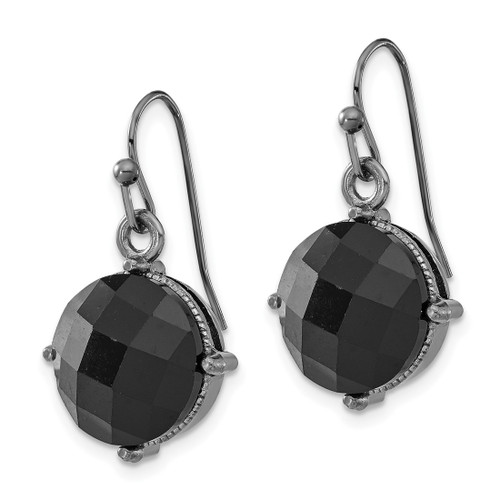 1928 Jewelry Black-Plated Black Epoxy Faceted Stones Dangle French Wire Earrings, 27 mm - View 2