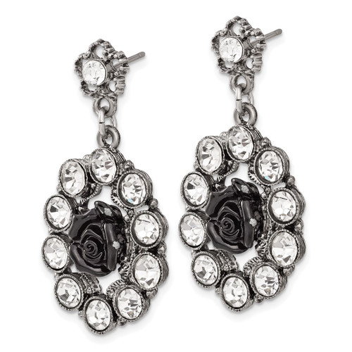 1928 Silver-Tone & Antiqued Black Flowers & Crystal Post Dangle Earrings, 41 mm - View 2