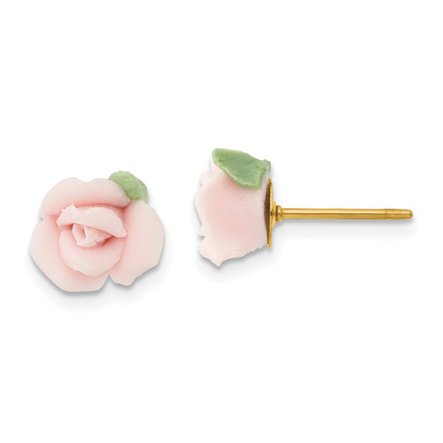 1928 Jewelry Gold-Tone Pink Porcelain Rose Stud Earrings, 10 mm