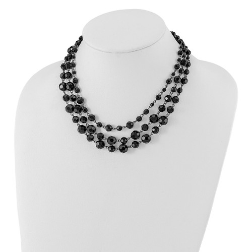 1928 Jewelry Black-Plated Jet Black Glass Faceted Bead Graduated Three Strand Adjustable 16 Inch Necklace with 3 Inch Extension - View 2