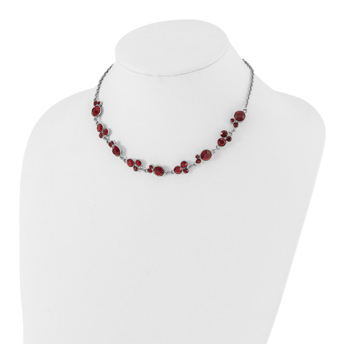 1928 Jewelry Silver-Tone Red Epoxy Faceted Stone 16 Inch Necklace with 3 Inch Extension - View 2