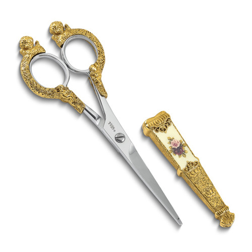1928 Small Gold-Tone Floral Manor House Scissors with Stainless Steel Blades - BF177 - View 2