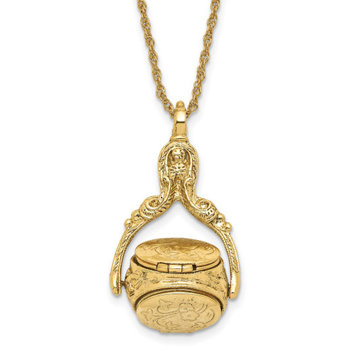 1928 Jewelry Gold-Tone Three Sided Spinning Floral Pattern Oval 13 mm Lockets 30 Inch Necklace Holds 6 Photos