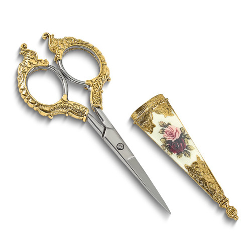 1928 Small Gold-Tone Floral Manor House Scissors with Stainless Steel Blades - BF178 - View 2