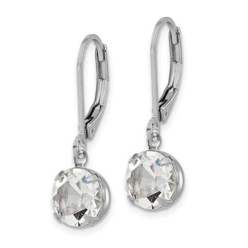 1928 Jewelry Silver-Tone Clear Round Cut Crystals from Swarovski Dangle Leverback Drop Earrings, 26 mm - View 2