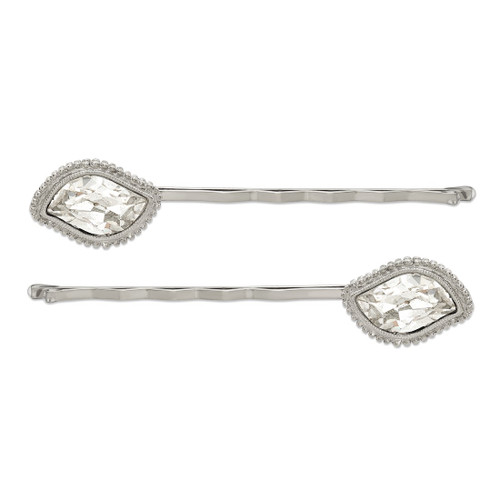 1928 Jewelry Set of 2 Silver-Tone Fancy Clear Crystal Hairpins