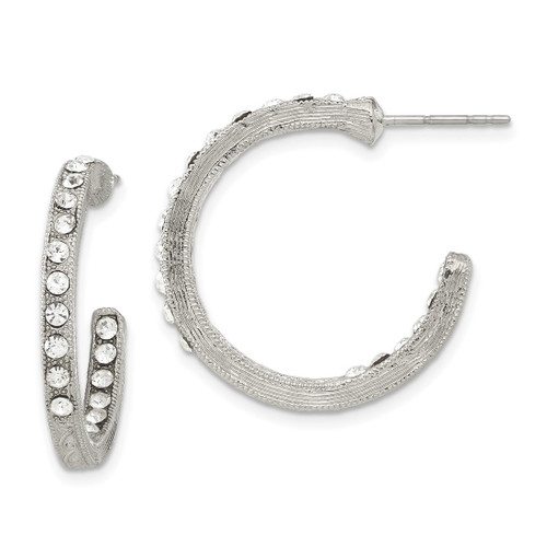 1928 Silver-Tone In/Out White Crystal Hoop Earrings, 25 mm