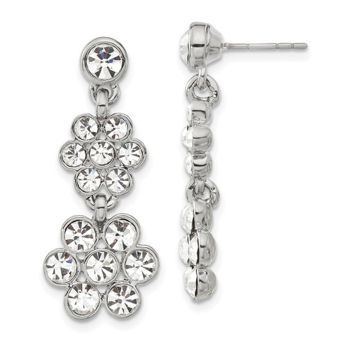 1928 Silver-Tone White Crystal Flower Post Dangle Earrings, 31 mm