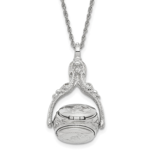 1928 Jewelry Silver-Tone Three Sided Spinning Floral Pattern Oval 13 mm Lockets 30 Inch Necklace Holds 6 Photos