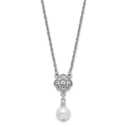 1928 Silver-Tone Crystal and Simulated Pearl 16in with 3in Ext. Necklace - View 2