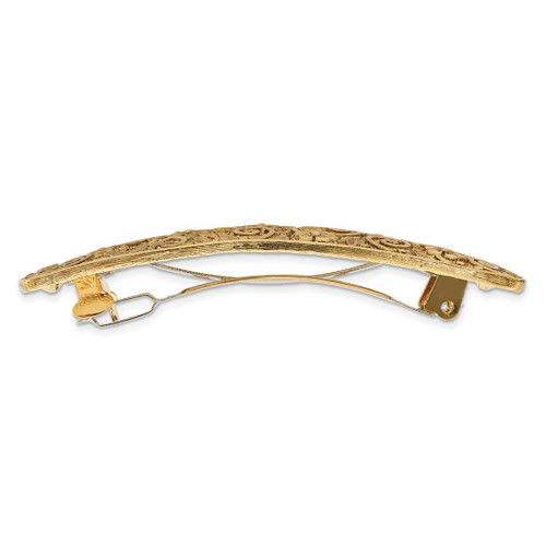 1928 Jewelry Gold-Tone Ornate Swirl and Floral Motif Hair Barrette - View 2
