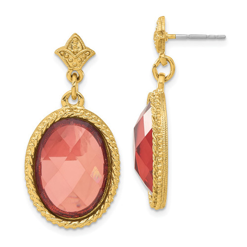 1928 Gold-Tone Pink Acrylic Dangle Earrings, 33 mm