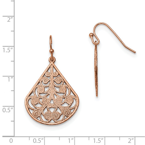 1928 Jewelry Copper-Tone Filigree Pear Shaped Dangle French Wire Earrings, 38 mm - View 2