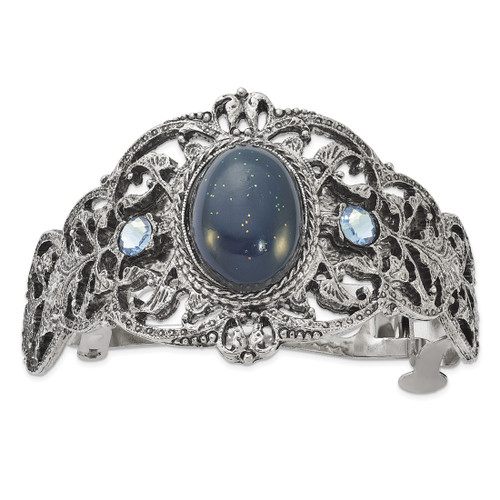 1928 Jewelry Silver-Tone Filigree Blue Crystal and Blue Acrylic Stone Ponytail Holder