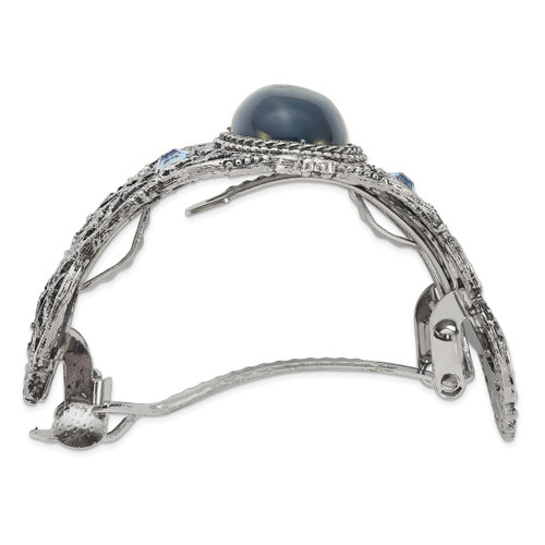 1928 Jewelry Silver-Tone Filigree Blue Crystal and Blue Acrylic Stone Ponytail Holder - View 2