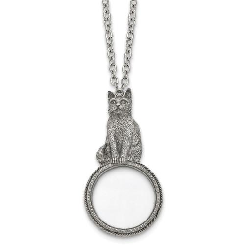 1928 Jewelry Silver-Tone Cat Handle 2-3X Magnifying Glass 30 Inch Necklace