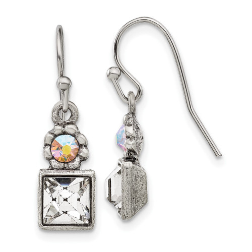 1928 Jewelry Silver-Tone Clear Square and Aurora Borealis Round Crystal Wire Drop French Wire Earrings, 24.5 mm