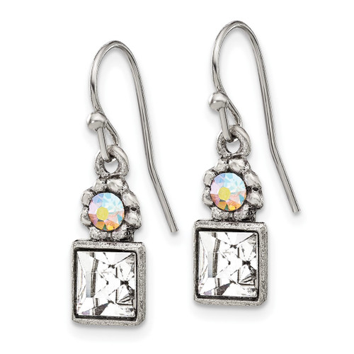 1928 Jewelry Silver-Tone Clear Square and Aurora Borealis Round Crystal Wire Drop French Wire Earrings, 24.5 mm - View 2