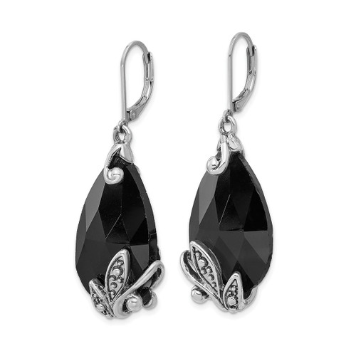 1928 Silver-Tone Black Crystal Teardrop Dangle Leverback Earrings, 51.04 mm - View 2