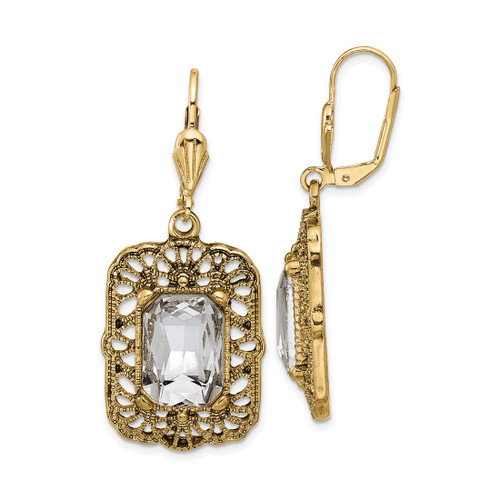 1928 Gold-Tone Crystal Square Dangle Leverback Drop Earrings, 49.43 mm