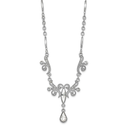 1928 Jewelry Silver-Tone Sparkling Clear Crystals from Swarovski Teardrop Adjustable 15 Inch Vintage Style Necklace with 3 Inch Extension - View 2
