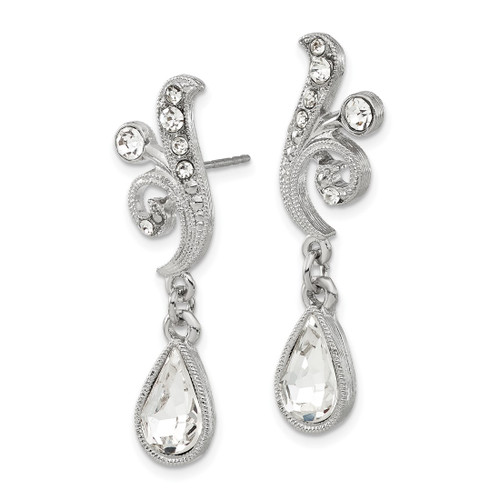 1928 Jewelry Silver-Tone Sparkling Clear Crystal from Swarovski Teardrop Vintage Style Dangle Post Earrings, 36 mm - View 2