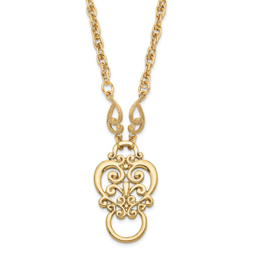 1928 Jewelry Gold-Tone Fancy Filigree Scroll 28 Inch Eye Glass or Badge Holder Necklace