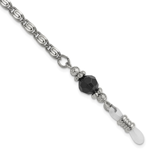 1928 Jewelry Silver-Tone Black Crystal Faceted Bead Eyewear Holder 30 Inch Chain