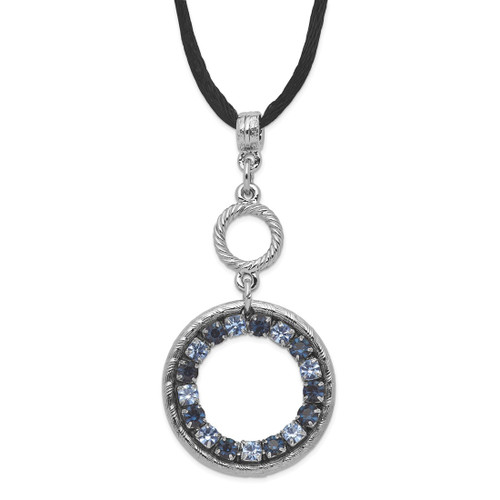 1928 Jewelry Silver-Tone Light and Dark Blue Crystal Double Circle Adjustable 16 Inch Satin Cord Necklace with 3 Inch Extension
