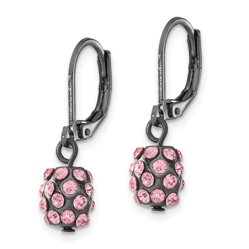 1928 Jewelry Black-Plated Pink Glass Stones Fireball Dangle Leverback Drop Earrings, 26 mm - View 2