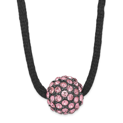 1928 Jewelry Black-Plated Pink Glass Stones Fireball Adjustable 16 Inch Satin Cord Necklace with 3 Inch Extension