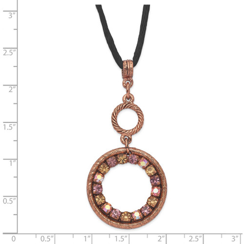 1928 Jewelry Copper-Tone Pink Purple and Colorado Crystal Double Circle Adjustable 16 Inch Satin Cord Necklace with 3 Inch Extension - View 2