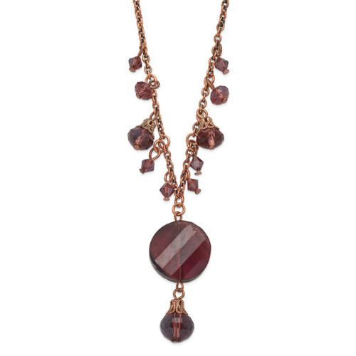 1928 Jewelry Rose-Tone Purple Faceted Glass Dangle Beads 16 Inch Necklace with 3 Inch Extension