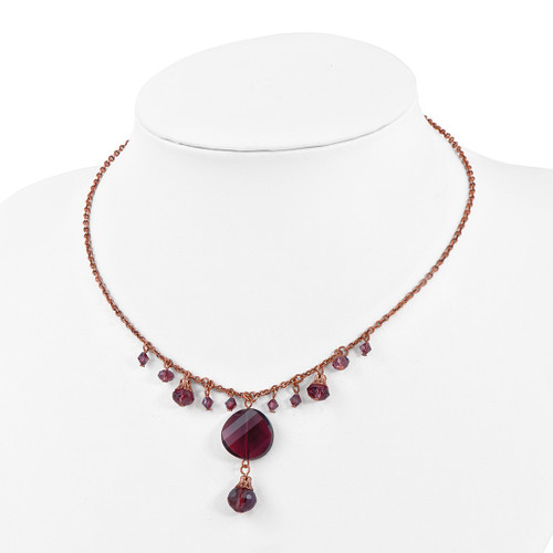 1928 Jewelry Rose-Tone Purple Faceted Glass Dangle Beads 16 Inch Necklace with 3 Inch Extension - View 2